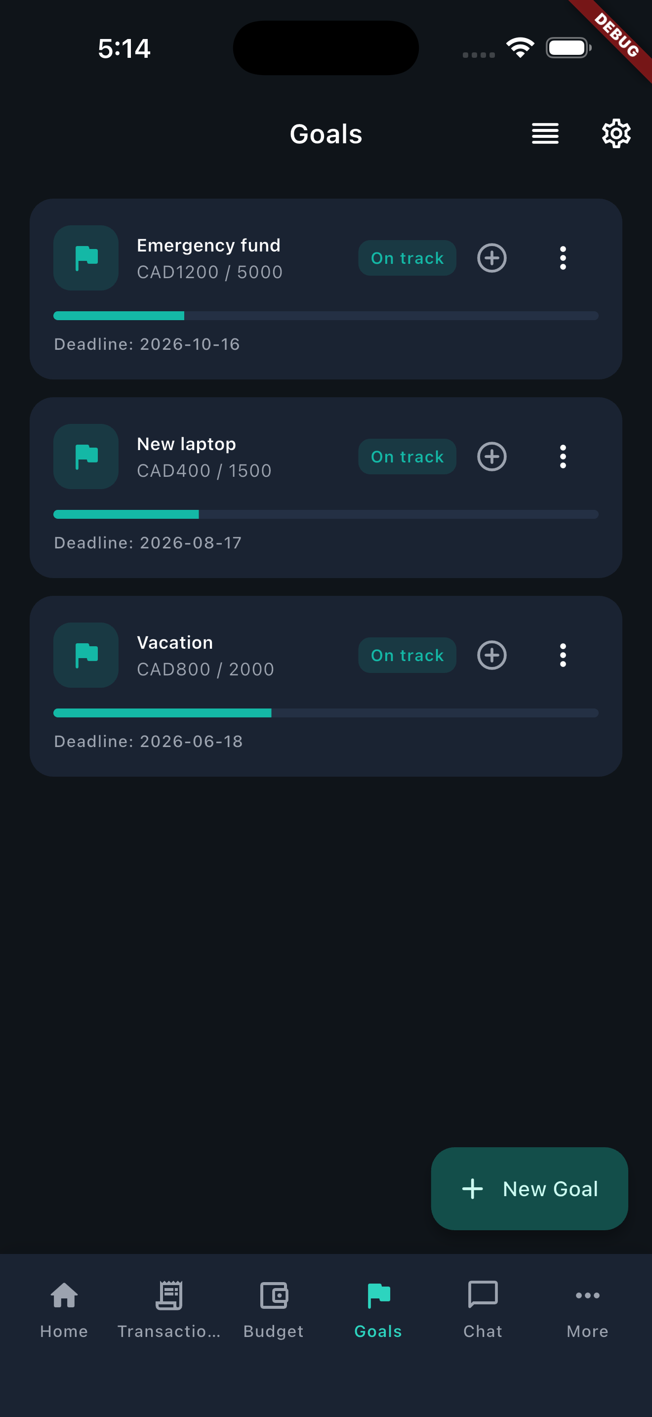 BudgX mobile app – Goals